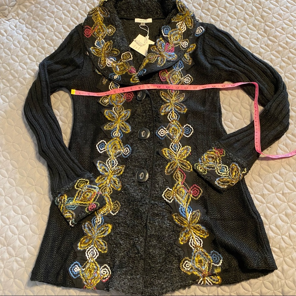 Sioni Coatigan Embroidered Mixed Media Jacket Sweater Small